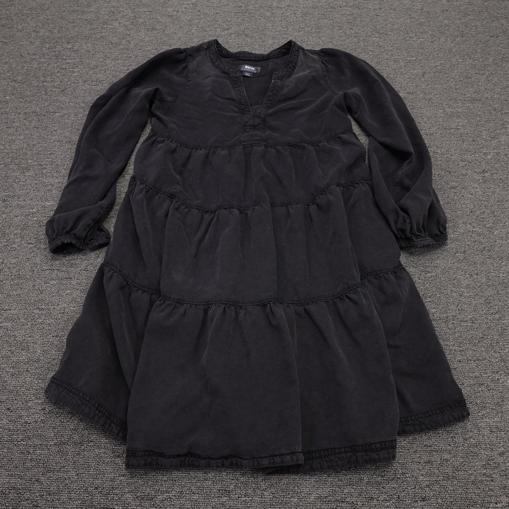 Maeve Dress Womens Small Black Long Sleeve Tiered Swing Trapeze Pockets